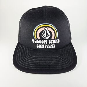 Volcom Stone Company Hat Cap Snapback Mens Black Mesh Trucker Rainbow Skate Surf
